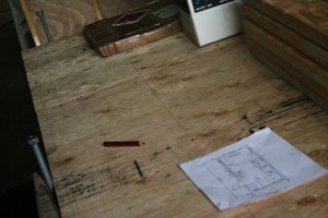 Markings on the subfloor show the exact location of windows and door.