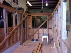 View towards the end of our tiny house where our couch will be.  The kitchen will be on the right side.