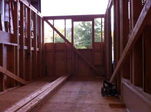 View towards the front where the entrance door and our tiny bathroom will be.