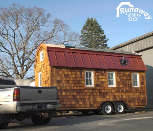 Our Runaway Shanty has finally left the garage and glows in the sunshine. The roof is almost completed.