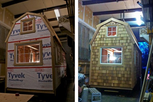 The back of our house before and after the siding was put on. Our 