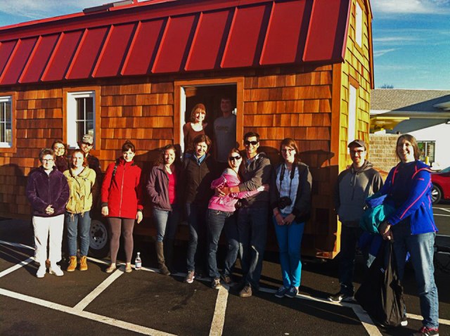 Attendees of the Tumble Tiny House Company's workshop in Long Island in front of our Runaway Shanty.