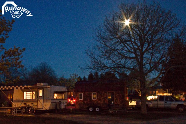 The camping ground at night.